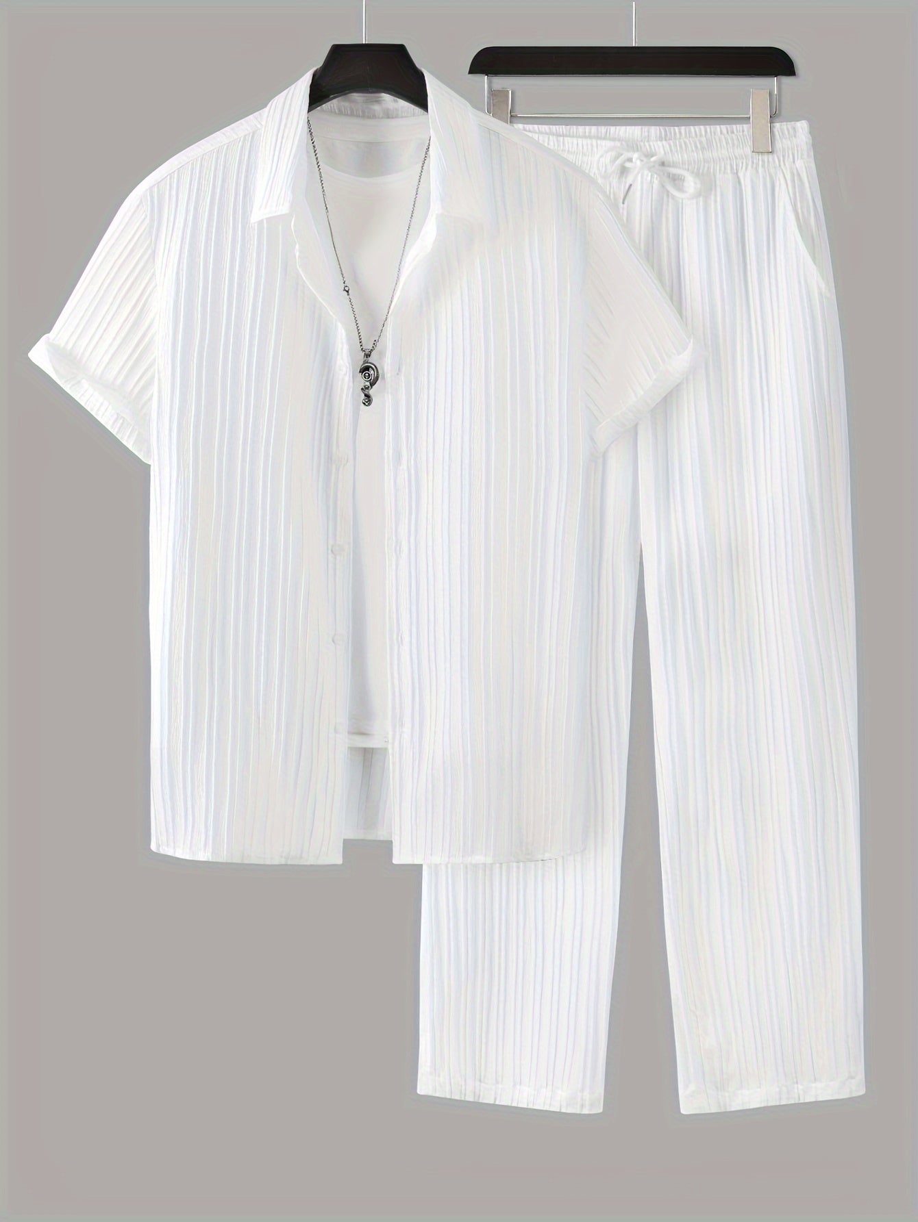 Ruffled Lapel Shirt & Drawstring Pants Set