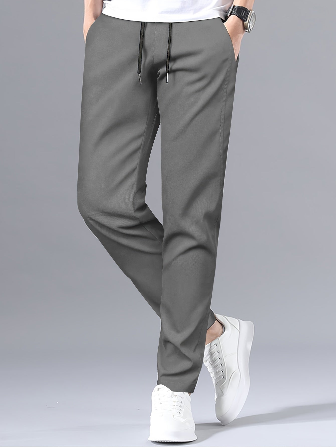 Stylish Solid Drawstring Pants with Pockets