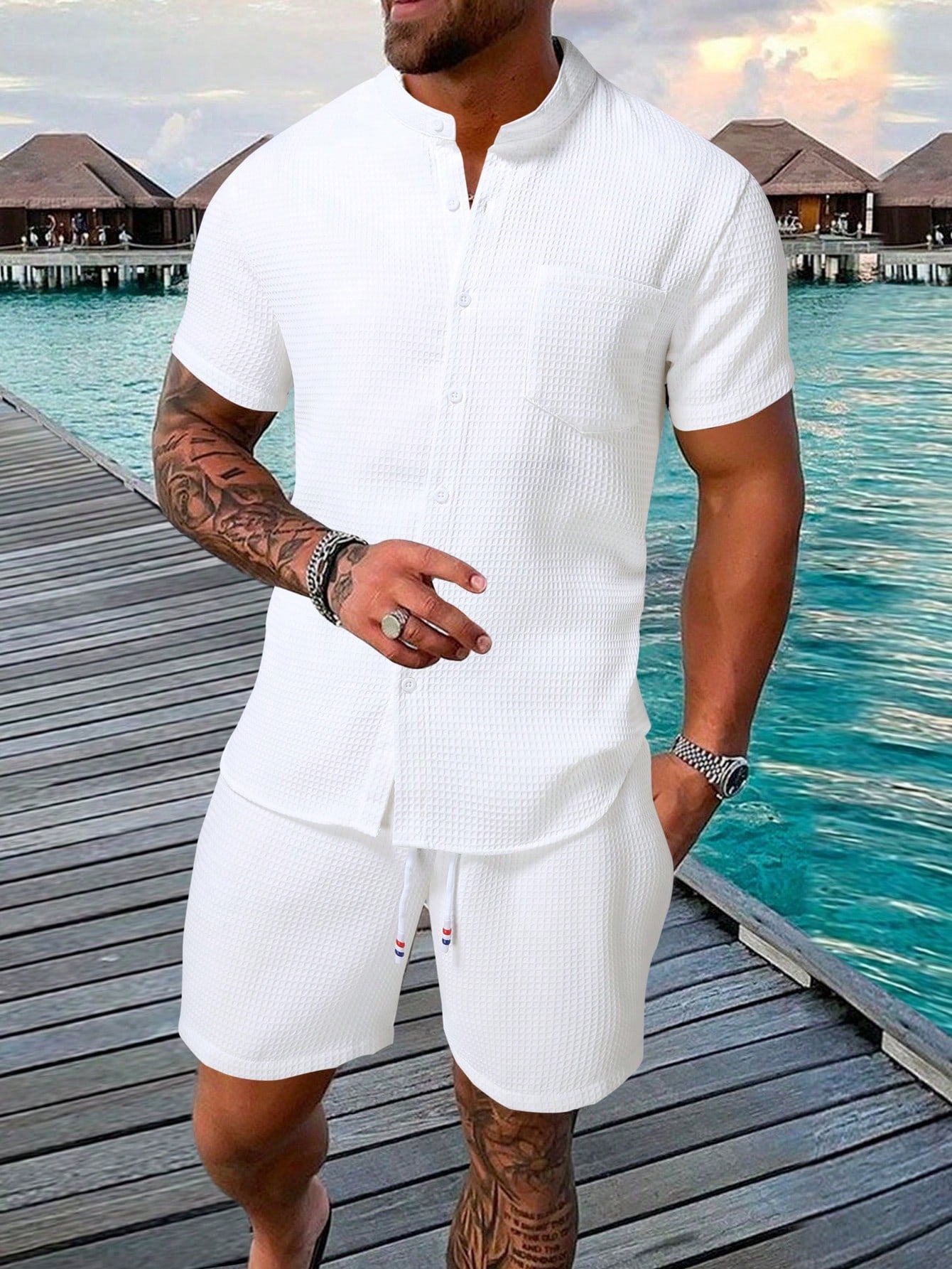 Casual Linnen Short Sleeve Shirt And Shorts Set