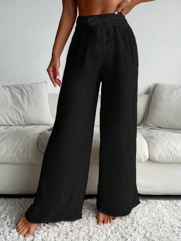 Wide Leg Cover-Up Pants with Front Tie