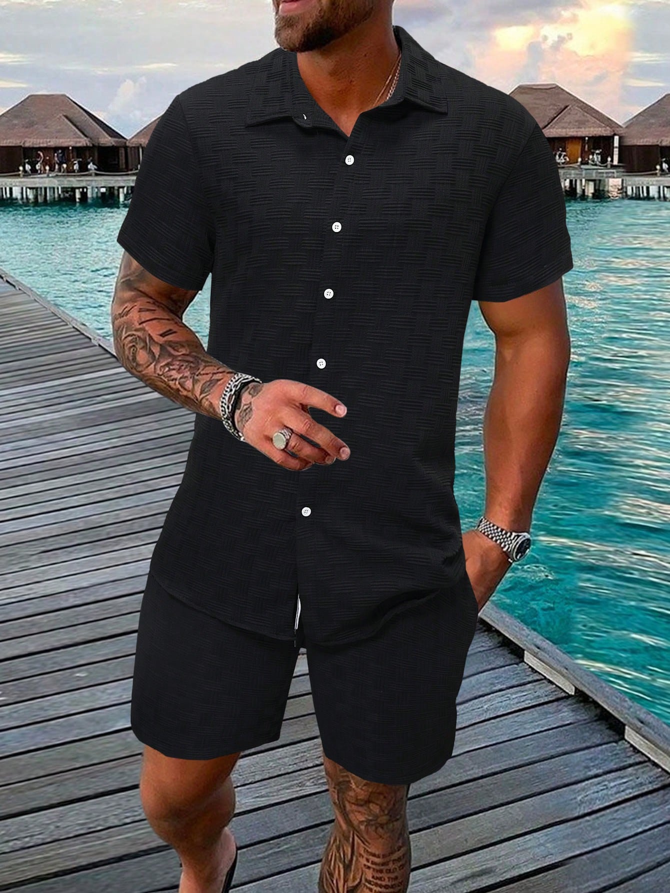 Button Up Short Sleeve Shirt & Shorts Set