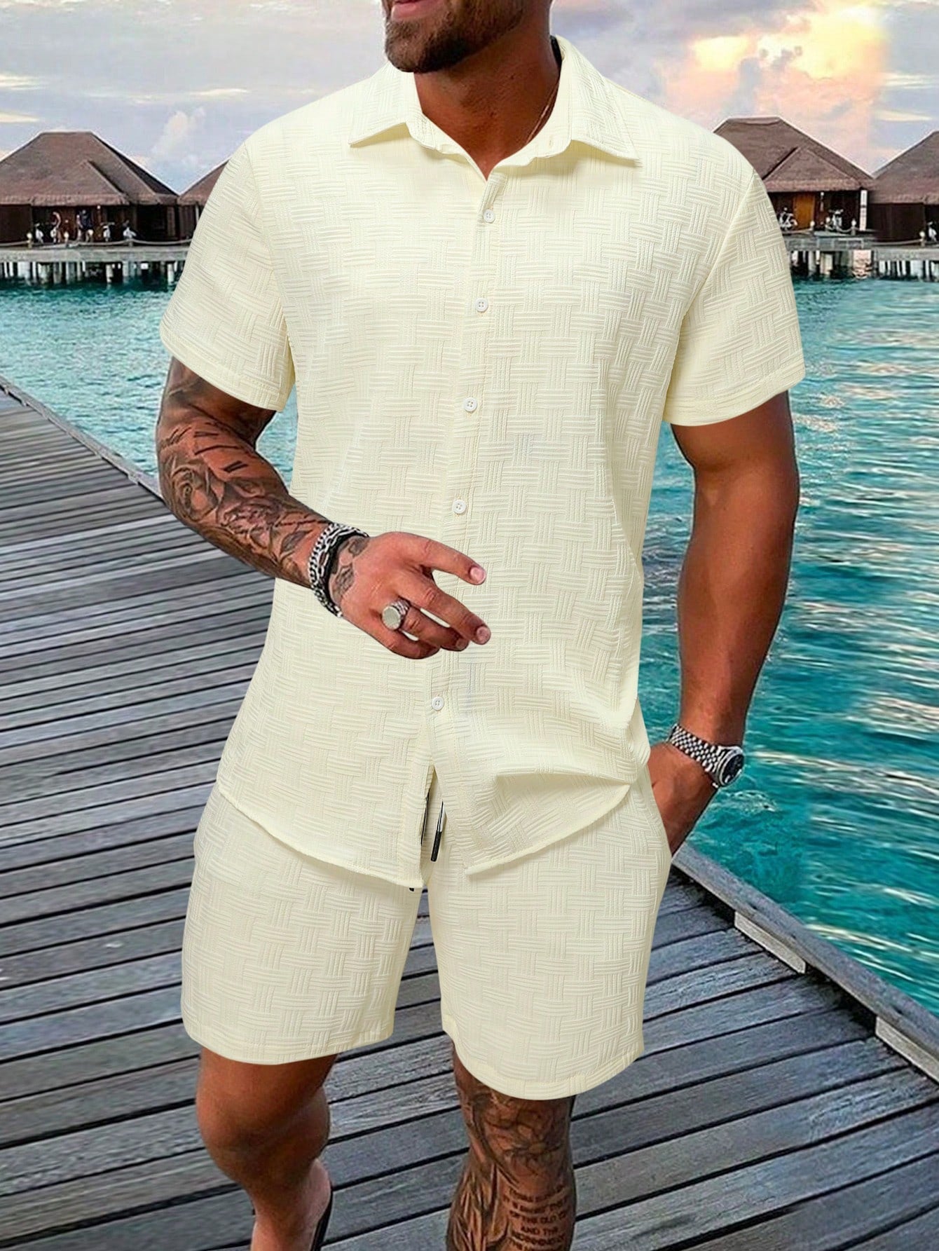 Button Up Short Sleeve Shirt & Shorts Set