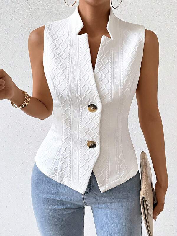 Frenchy Solid Color Jacquard Suit Vest Jacket