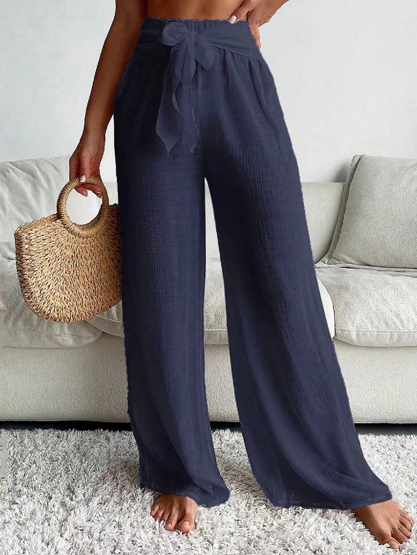 Wide Leg Cover-Up Pants with Front Tie