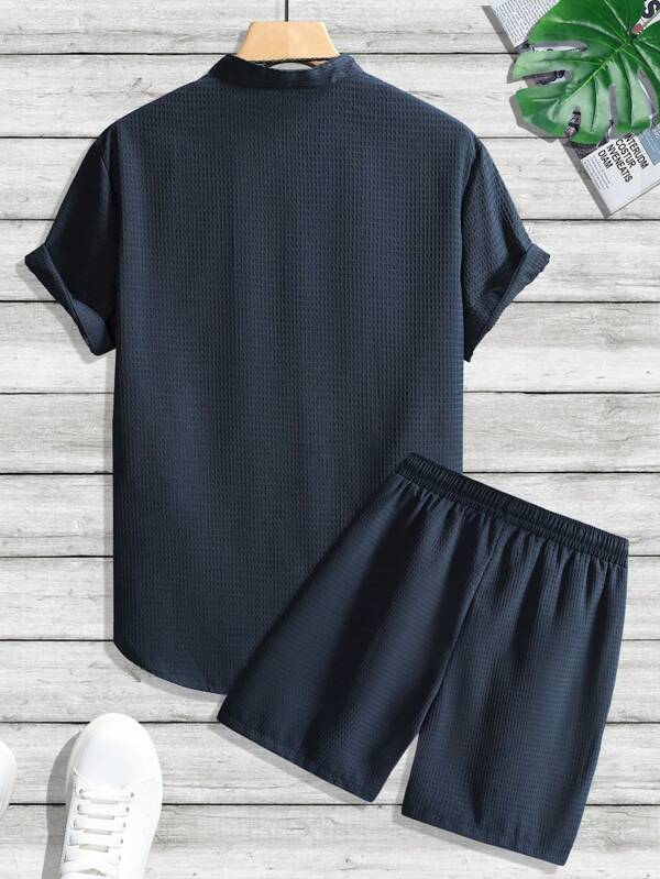 Casual Linnen Short Sleeve Shirt And Shorts Set