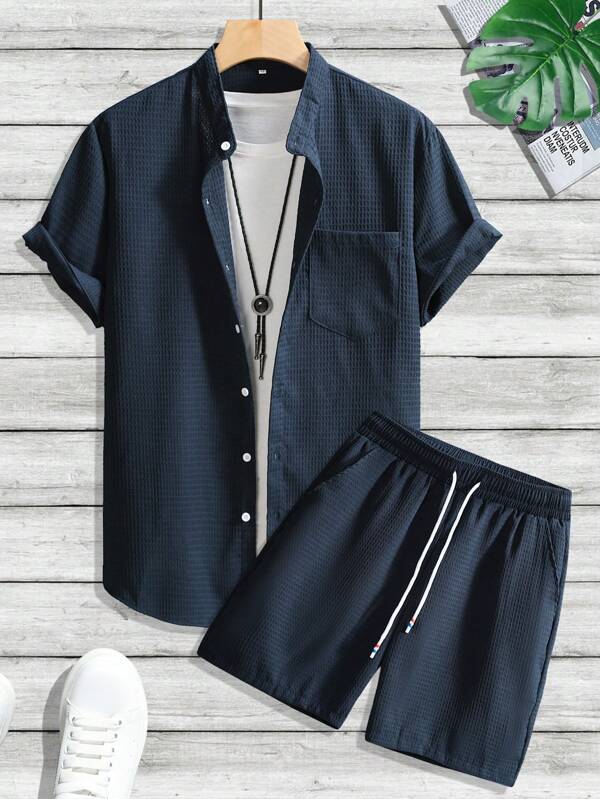 Casual Linnen Short Sleeve Shirt And Shorts Set