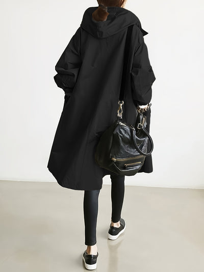 Drawstring Hooded Long Sleeve Trench Coat