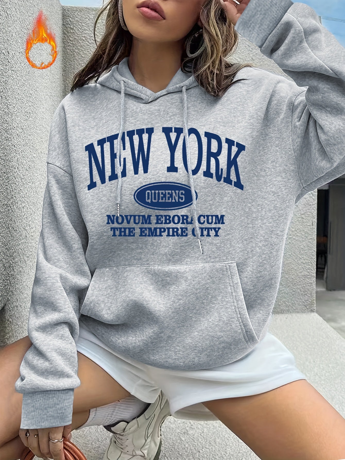 New York Print Drawstring Hoodie