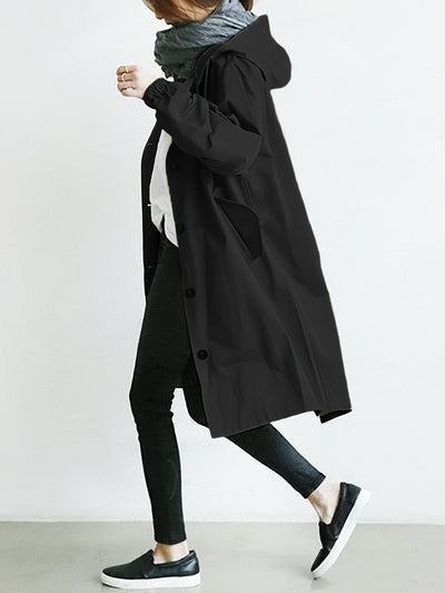 Drawstring Hooded Long Sleeve Trench Coat