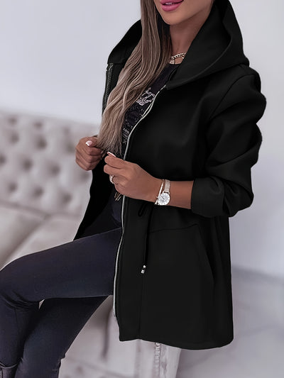 Casual Long Sleeve Hooded Drawstring Waist Jacket