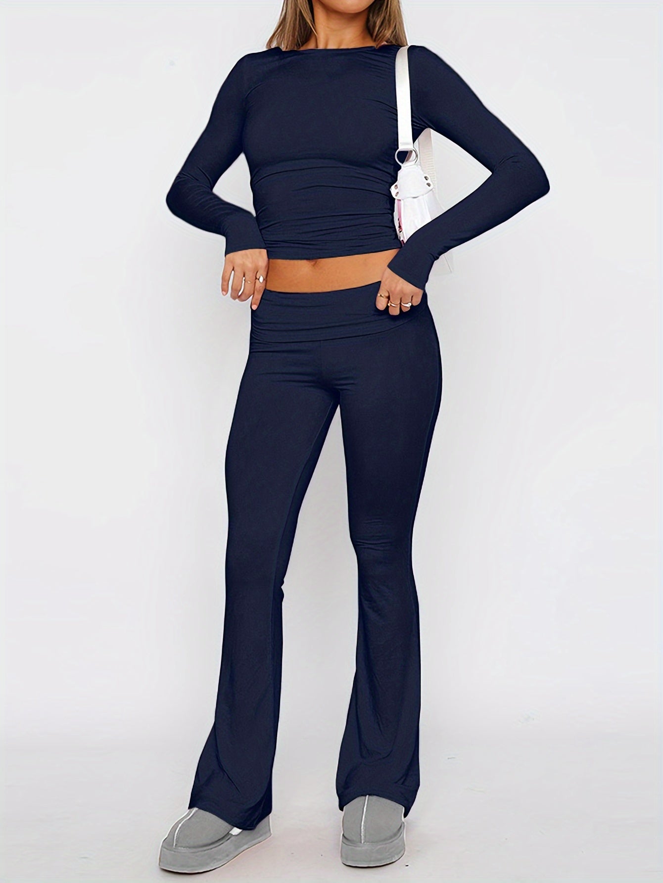 Slim Fit Crop Top & Flare Pants Lounge Set