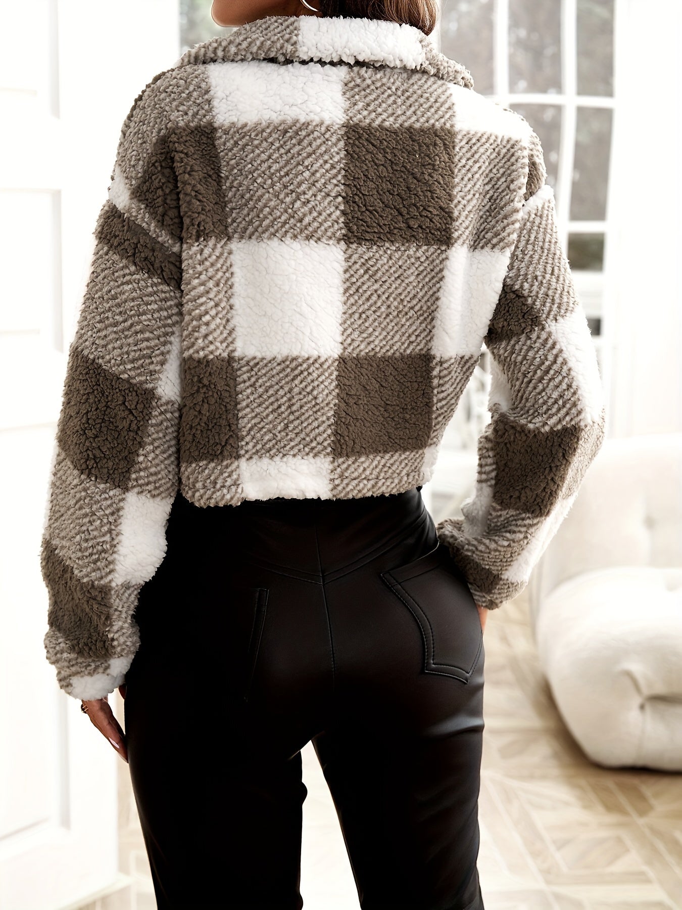 Plaid Pattern Teddy Jacket