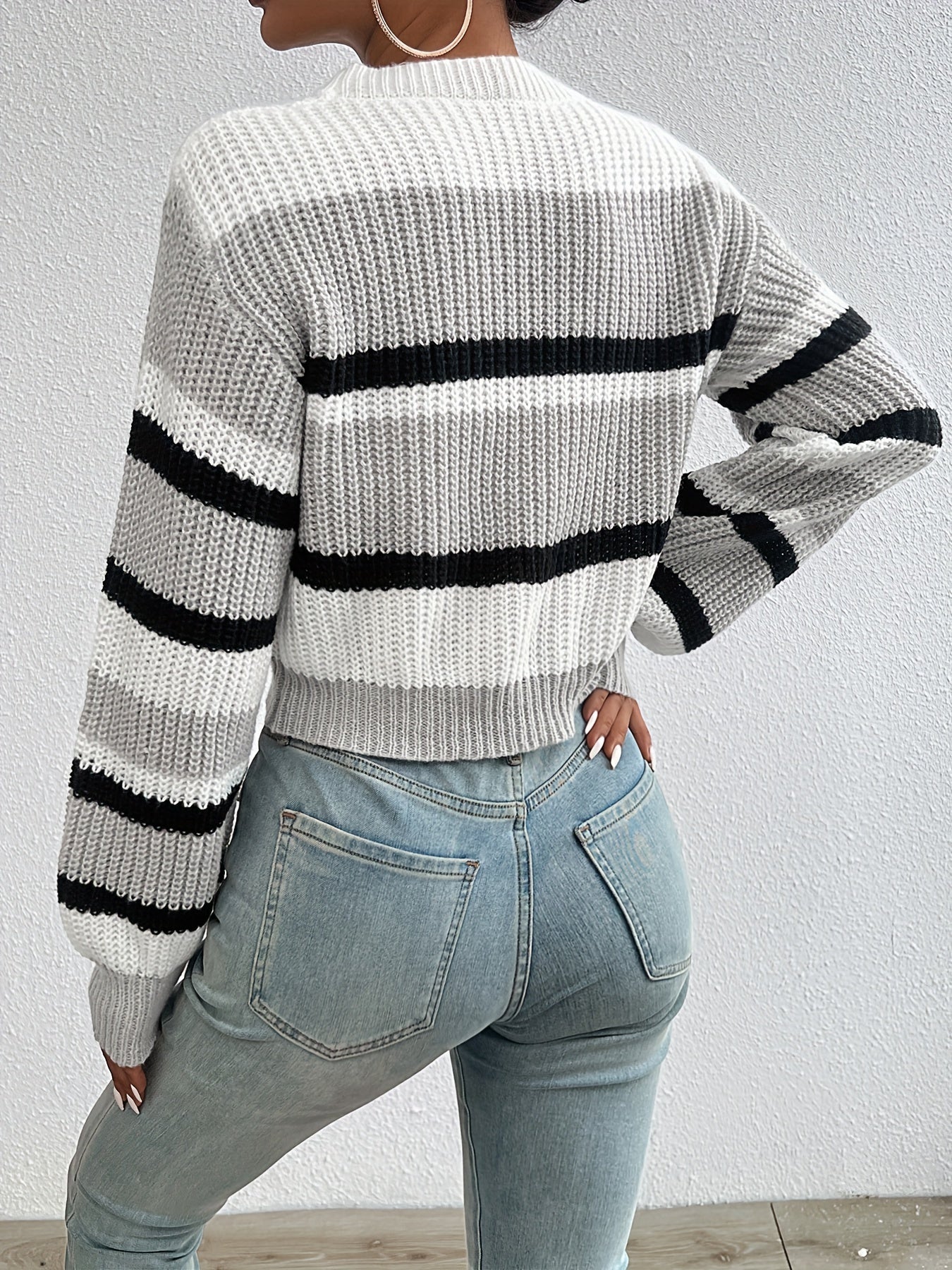 Colorblock Crop Knitted Sweater