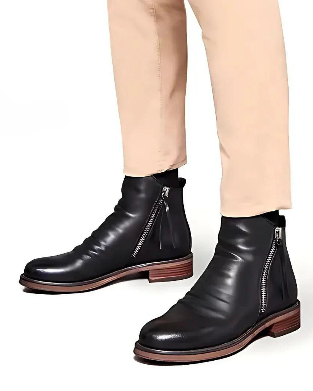 Leather Ankle Boots with Side Zip