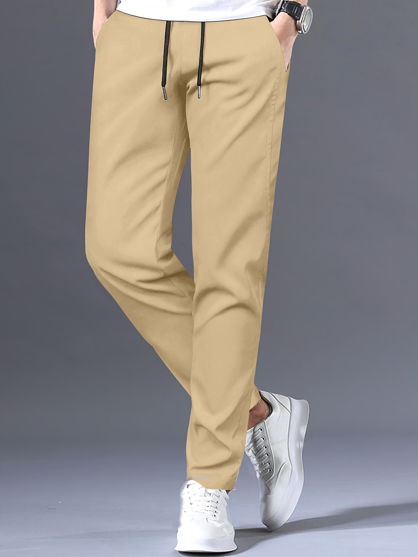 Stylish Solid Drawstring Pants with Pockets