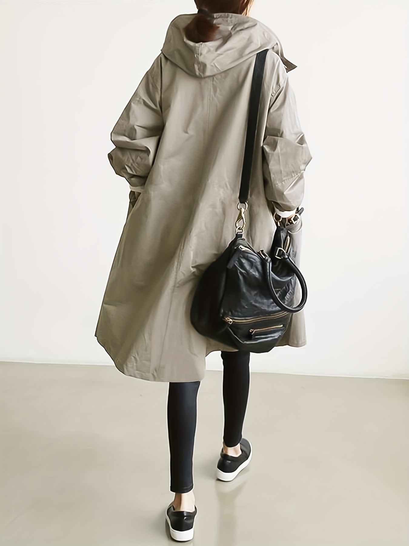 Drawstring Hooded Long Sleeve Trench Coat