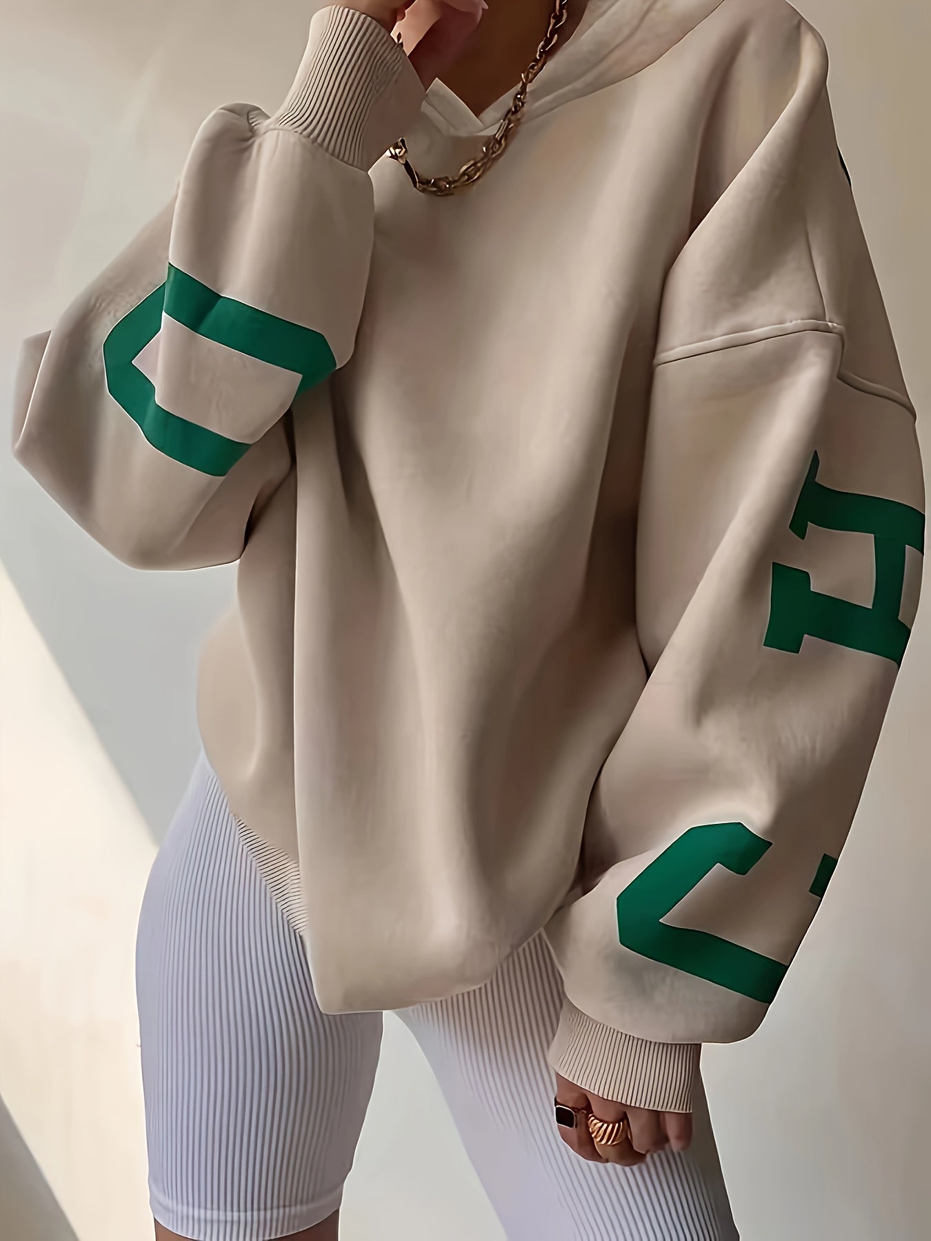 Letter Print Drop Shoulder Oversized Hoodie