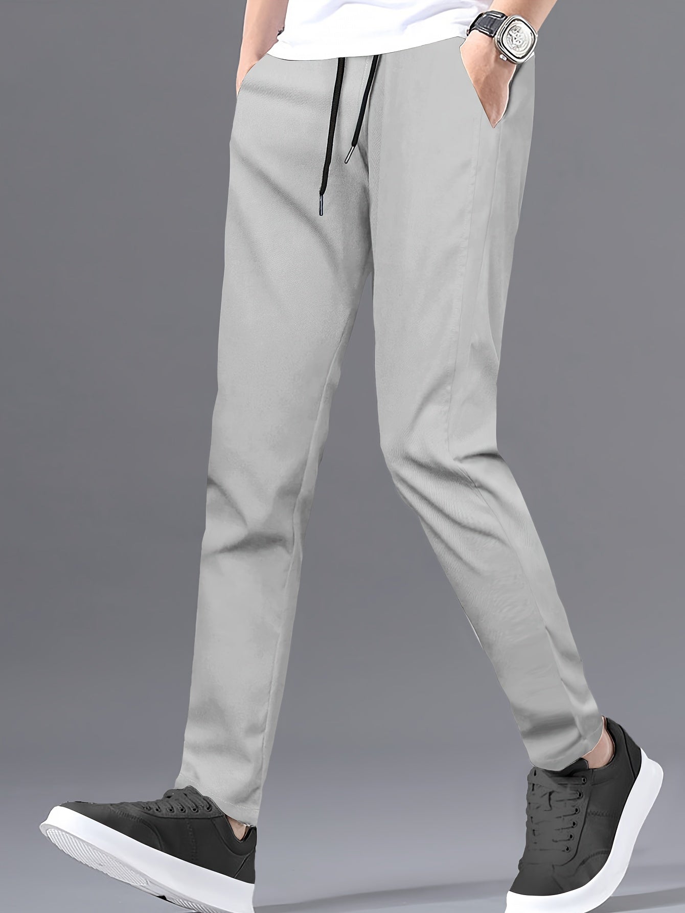 Stylish Solid Drawstring Pants with Pockets