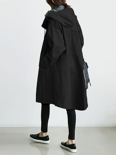 Drawstring Hooded Long Sleeve Trench Coat