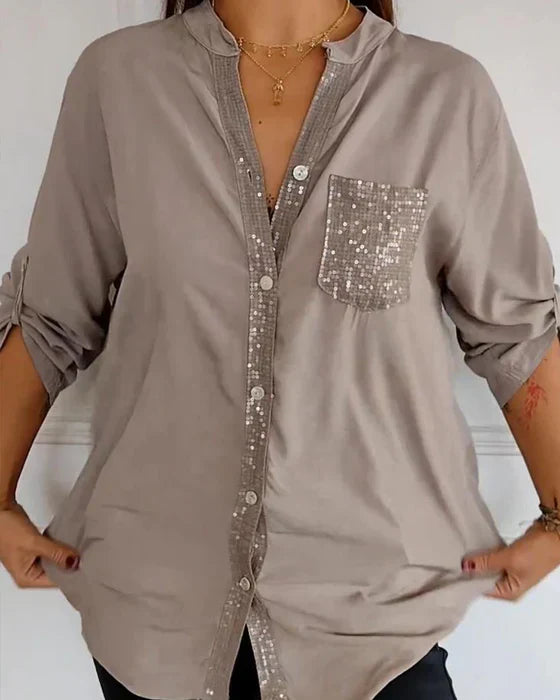 Casual Buttoned Top with Sequins