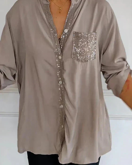 Casual Buttoned Top with Sequins