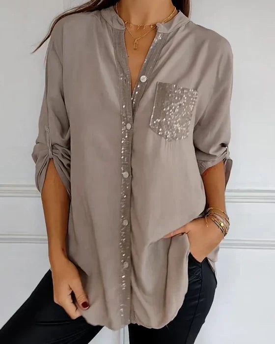 Casual Buttoned Top with Sequins