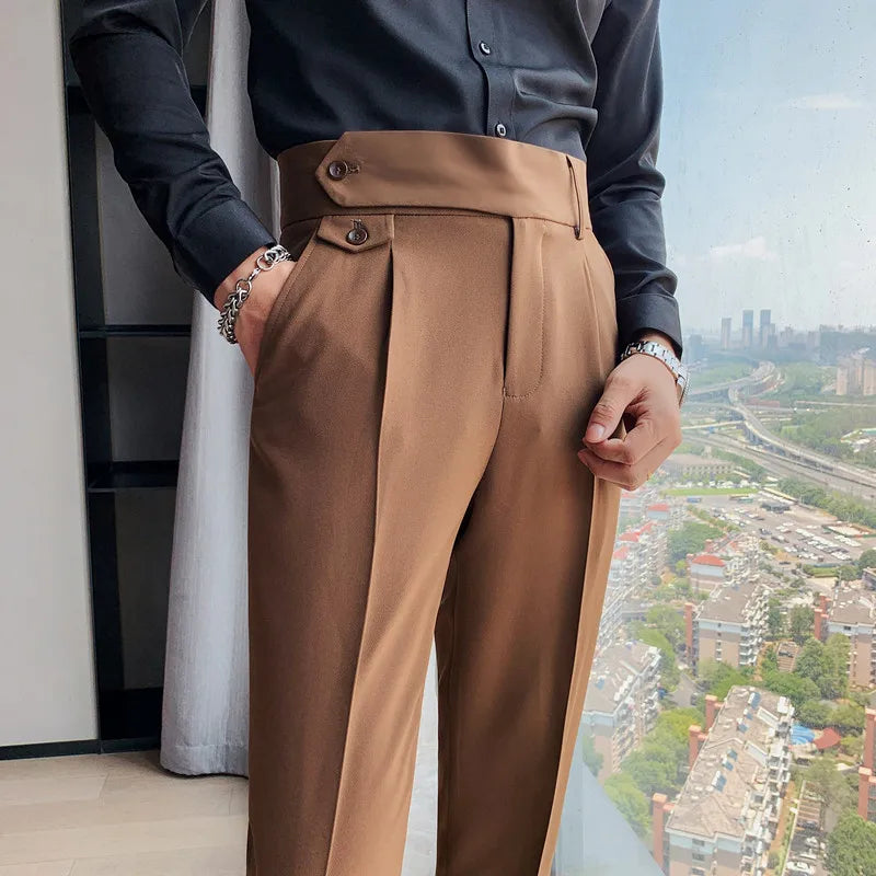 British Style High-Waisted Slim Fit Formal Trousers