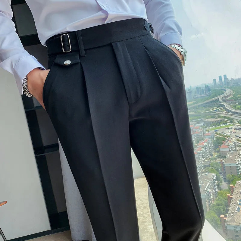 British Style High-Waisted Slim Fit Formal Trousers