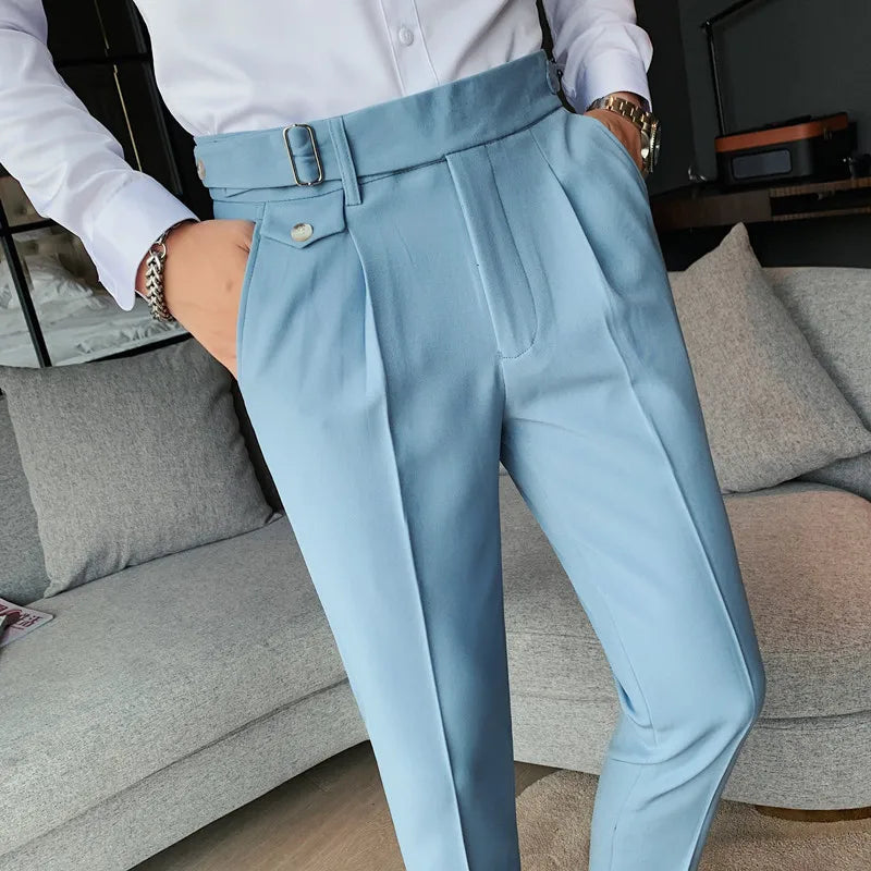 British Style High-Waisted Slim Fit Formal Trousers