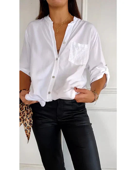 Casual Buttoned Top with Sequins