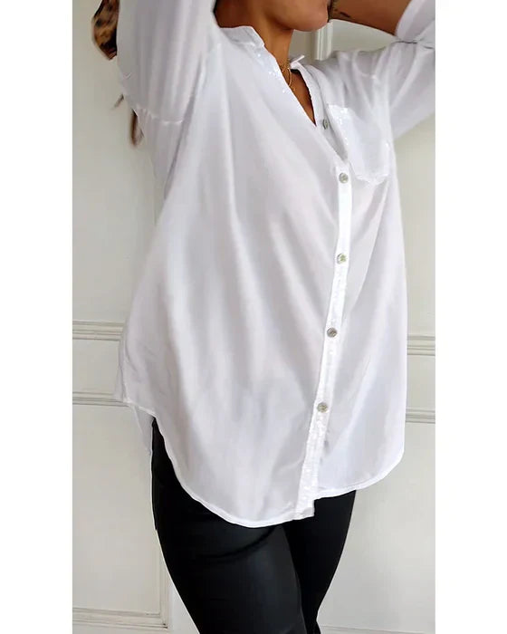 Casual Buttoned Top with Sequins