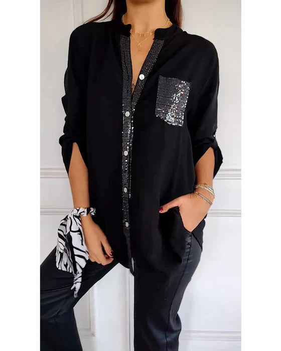 Casual Buttoned Top with Sequins