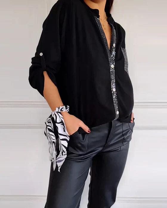 Casual Buttoned Top with Sequins