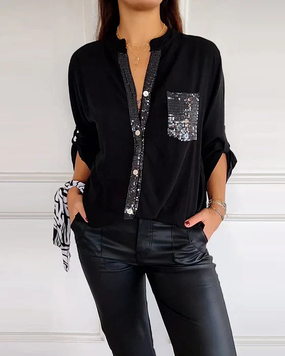 Casual Buttoned Top with Sequins