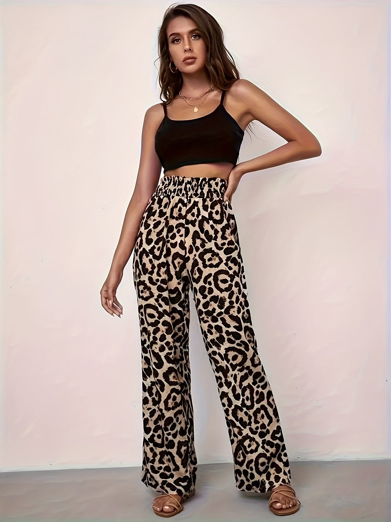 Leopard Print Wide Leg Pants