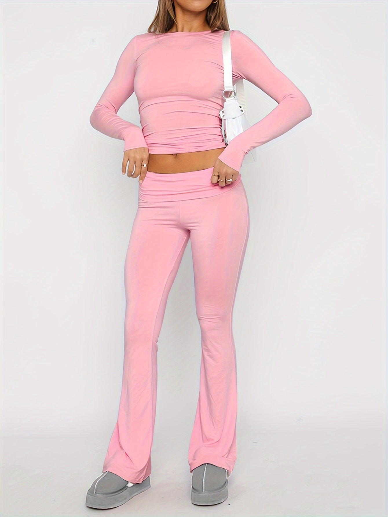 Slim Fit Crop Top & Flare Pants Lounge Set