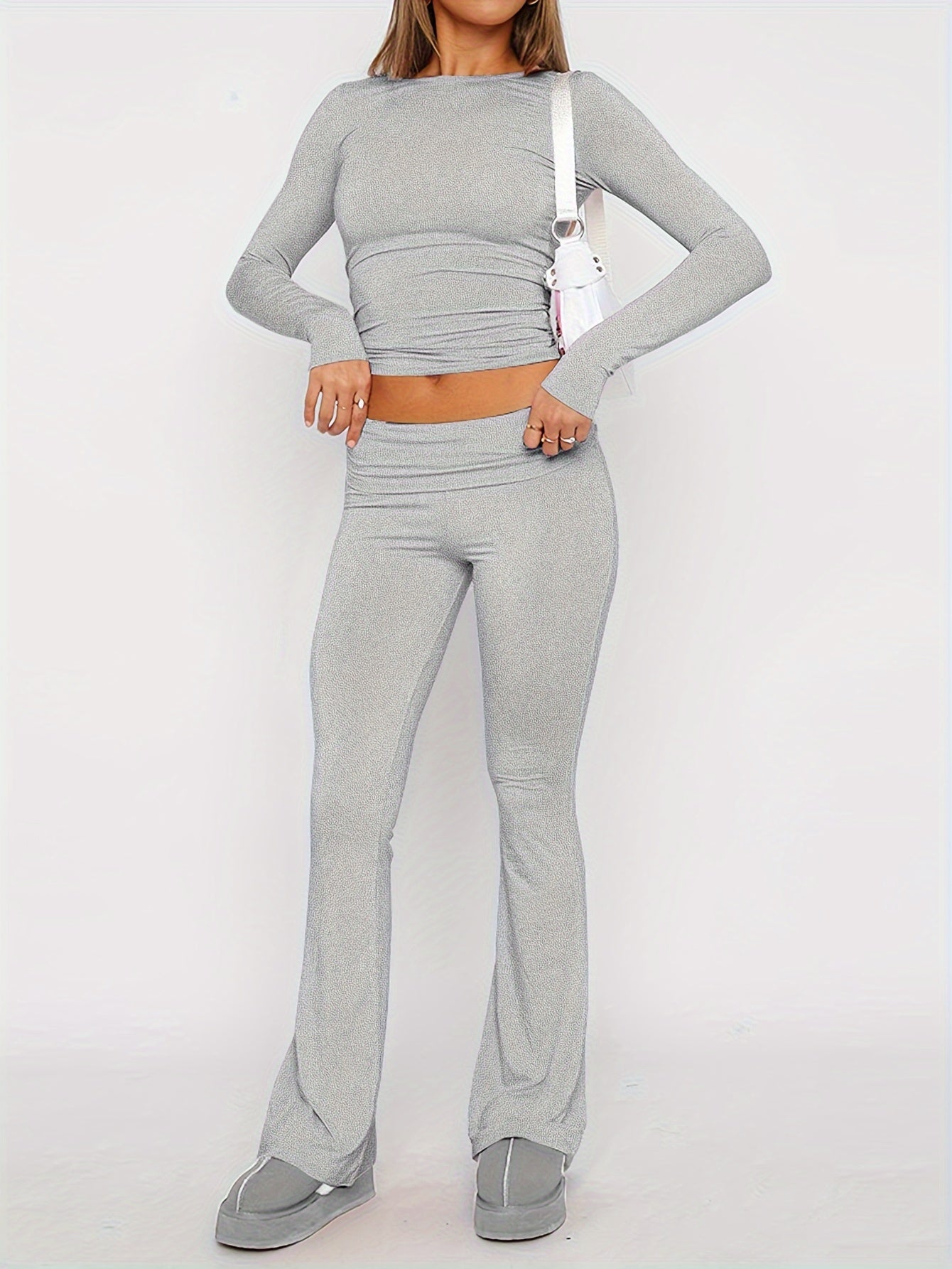 Slim Fit Crop Top & Flare Pants Lounge Set