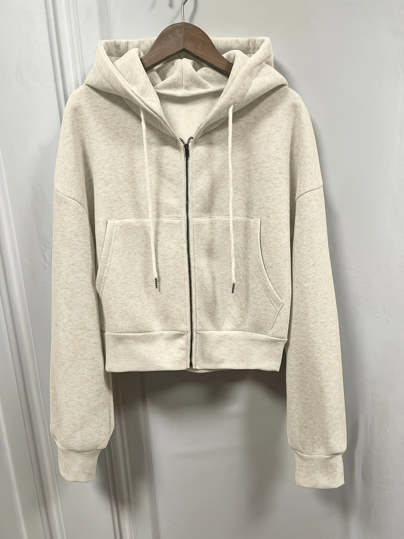 Solid Zip-Up Drawstring Hoodie