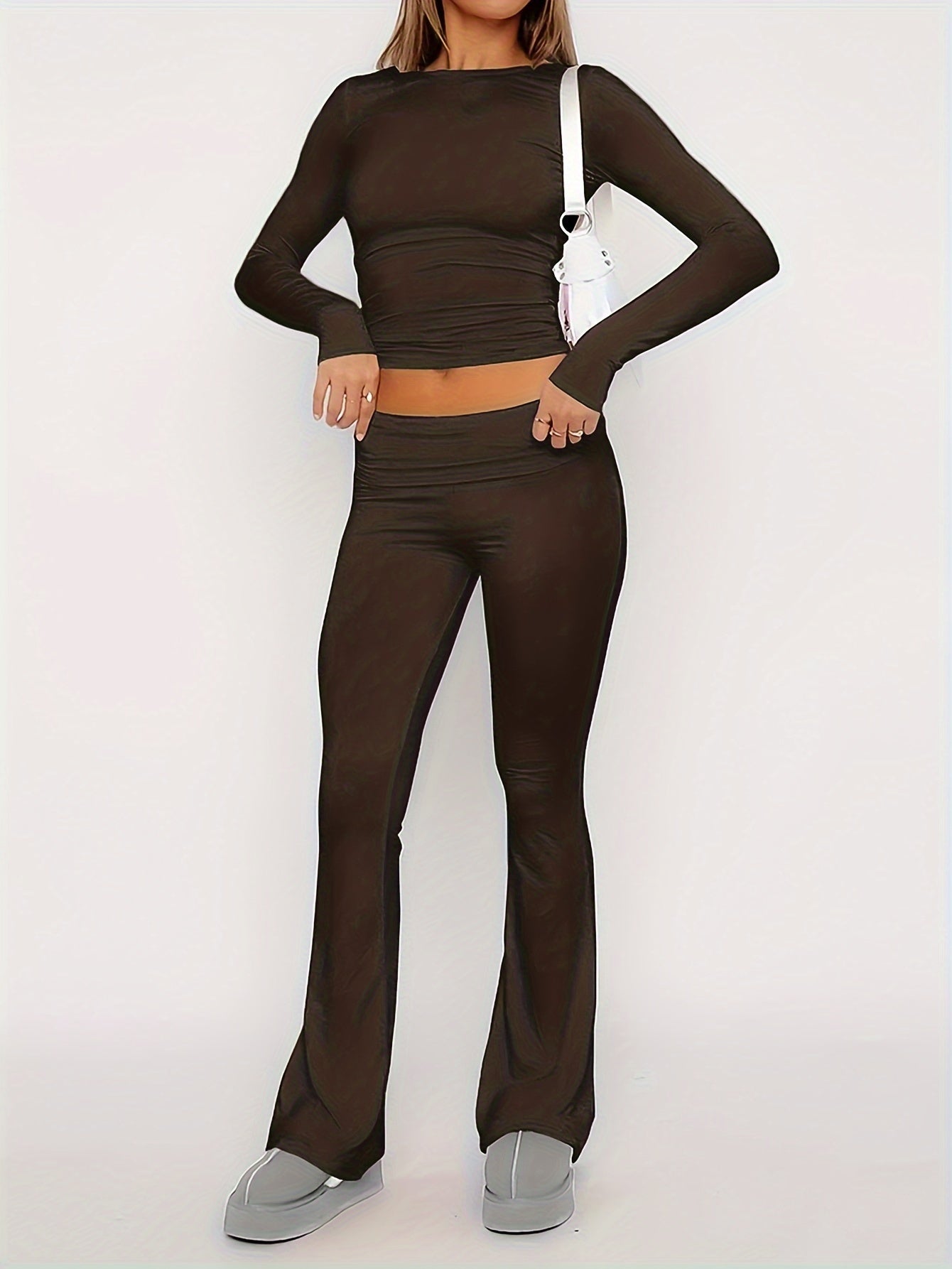 Slim Fit Crop Top & Flare Pants Lounge Set