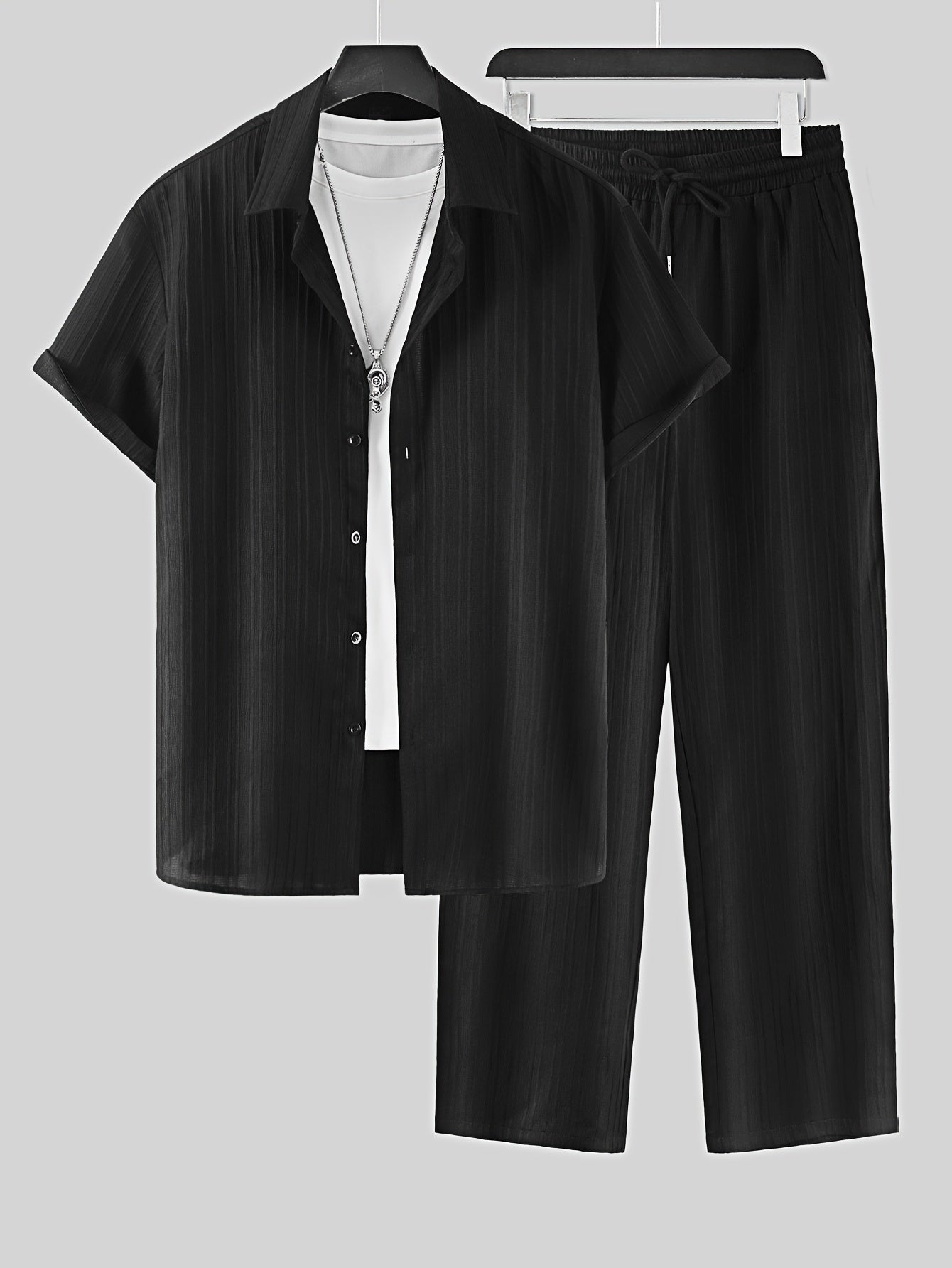 Ruffled Lapel Shirt & Drawstring Pants Set