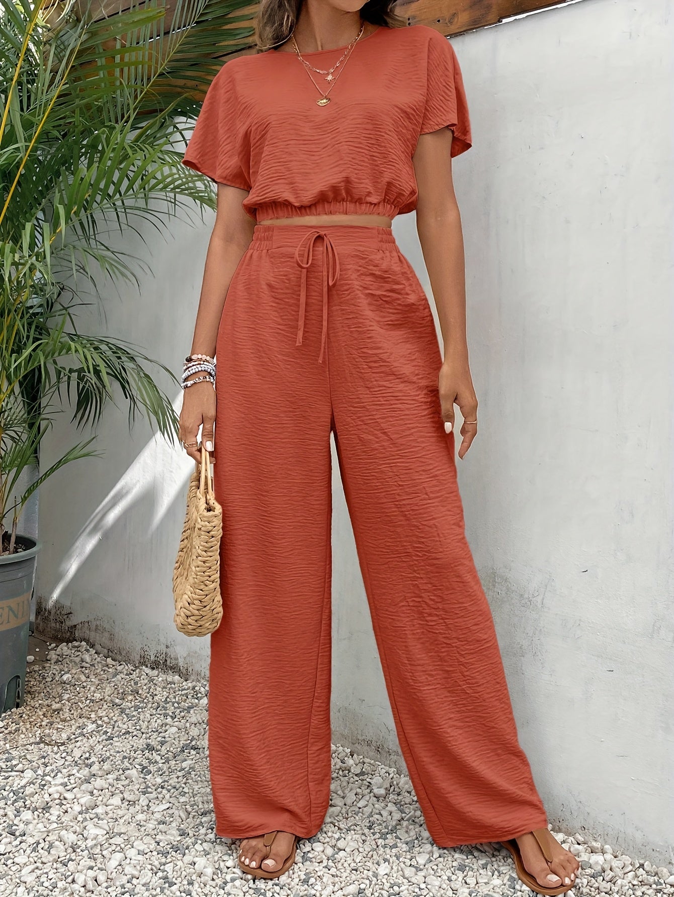 Solid Color Summer & Spring Casual Two-Piece Set