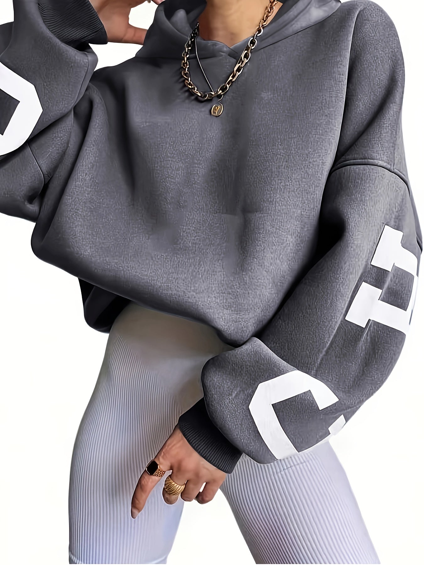 Letter Print Drop Shoulder Oversized Hoodie