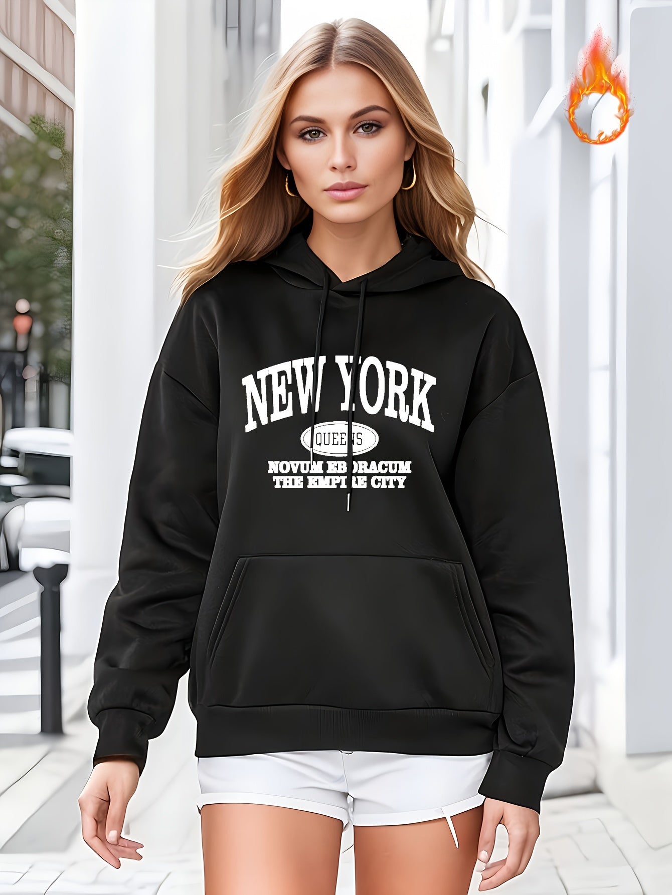 New York Print Drawstring Hoodie