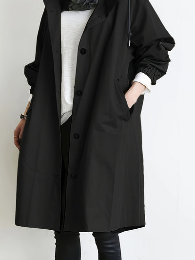 Drawstring Hooded Long Sleeve Trench Coat