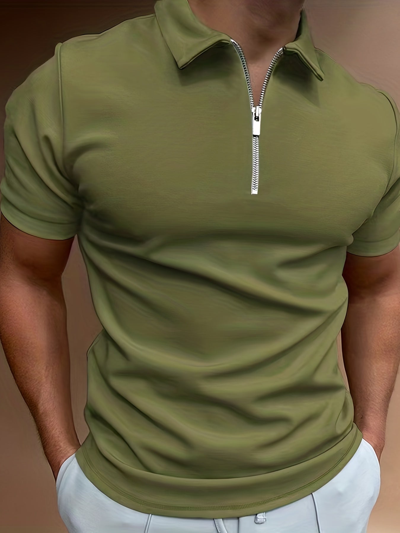 Casual Short Sleeves Zipper Shirts