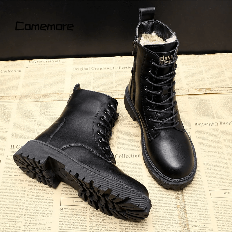 Black Leather Winter Boots