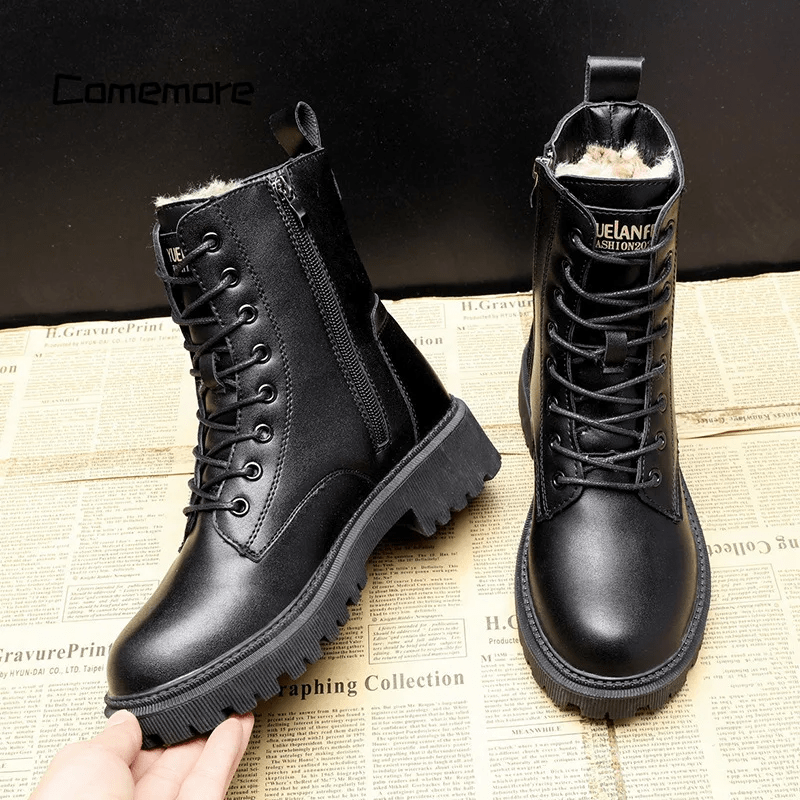 Black Leather Winter Boots