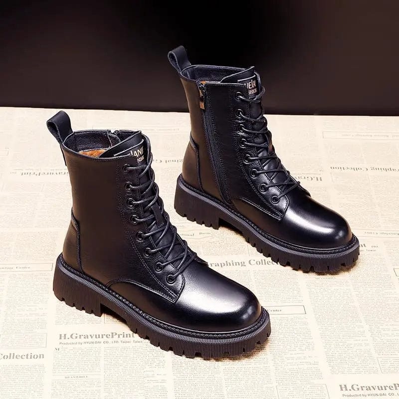 Black Leather Winter Boots