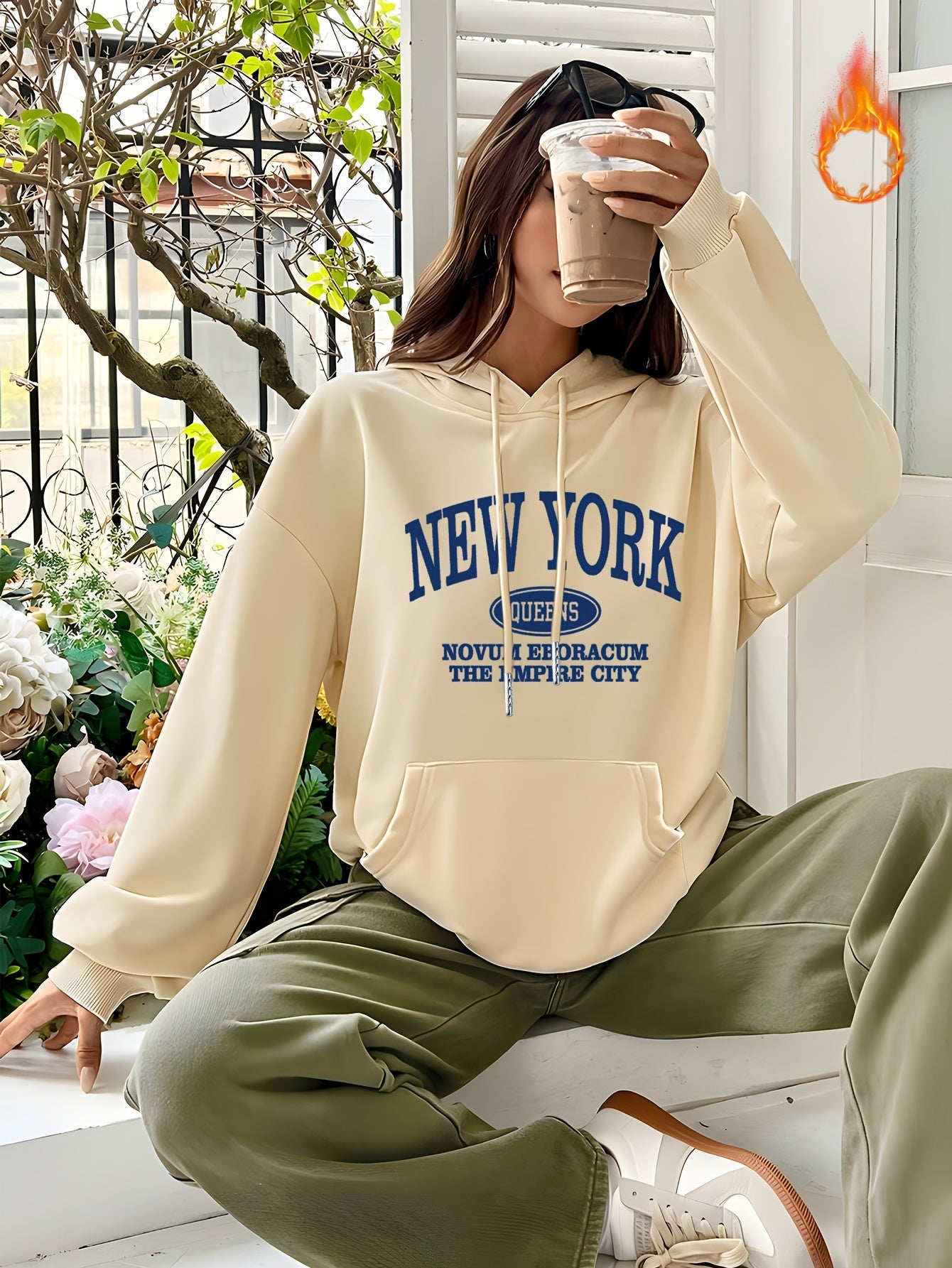 New York Print Drawstring Hoodie