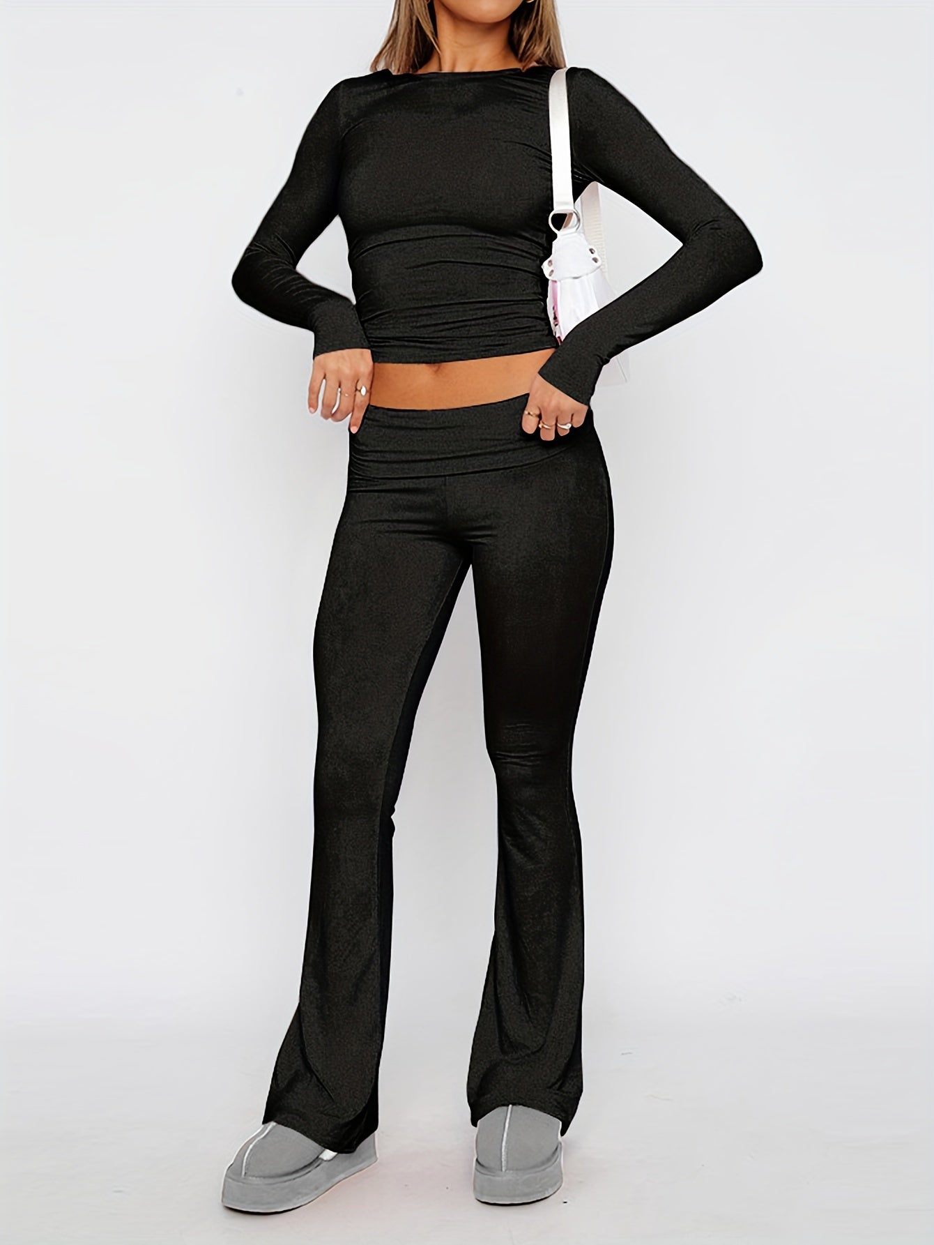 Slim Fit Crop Top & Flare Pants Lounge Set